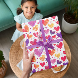 Colorful Waterverf Hearts Patroon Cadeaupapier