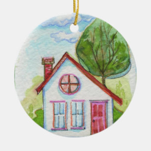 Colorful Waterverf House Keramisch Ornament