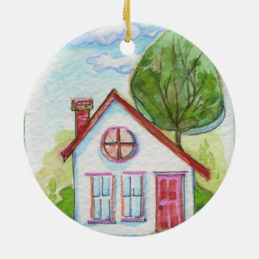 Colorful Waterverf House Keramisch Ornament (Achterkant)