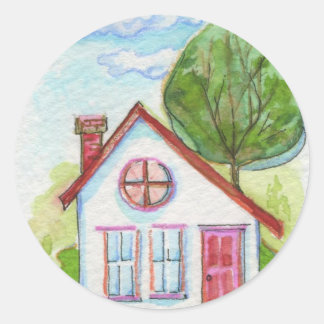 Colorful Waterverf House Ronde Sticker
