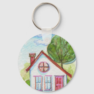 Colorful Waterverf House Sleutelhanger