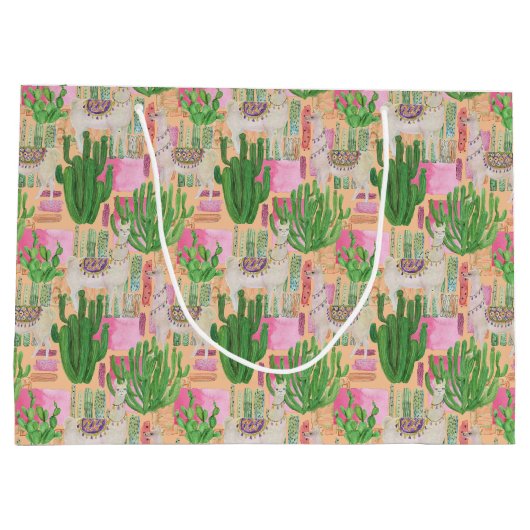Colorful Waterverf Llama Pattern Groot Cadeauzakje (Achterkant)