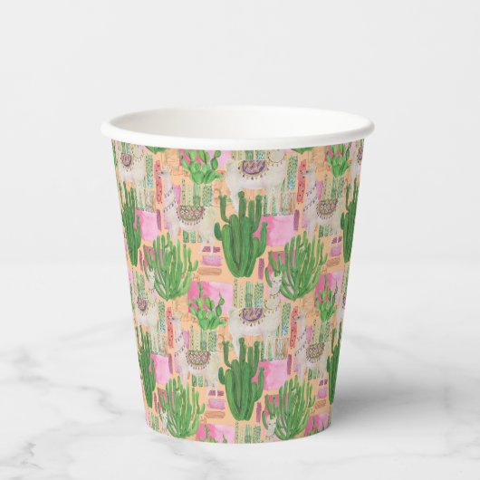 Colorful Waterverf Llama Pattern Papieren Bekers (Voorkant)