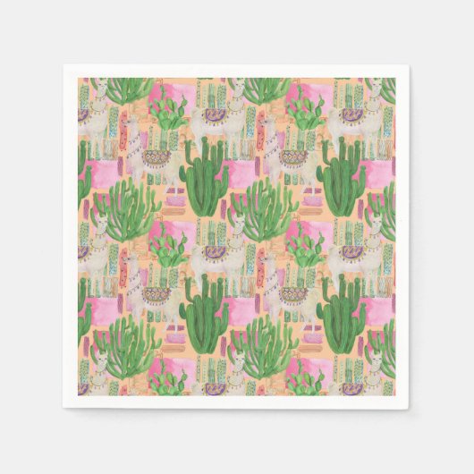 Colorful Waterverf Llama Pattern Servet (Voorkant)