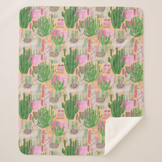 Colorful Waterverf Llama Pattern Sherpa Deken (Voorkant)