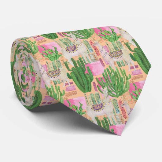 Colorful Waterverf Llama Pattern Stropdas (Opgerold)