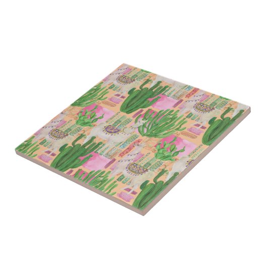 Colorful Waterverf Llama Pattern Tegeltje (Zijkant)