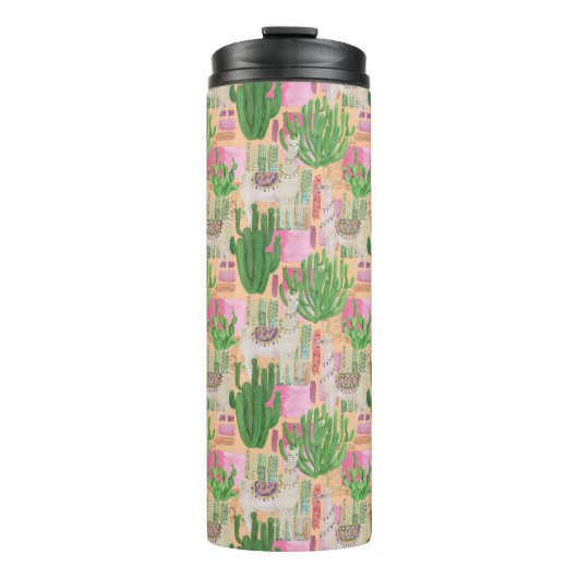 Colorful Waterverf Llama Pattern Thermosbeker (Voorkant)