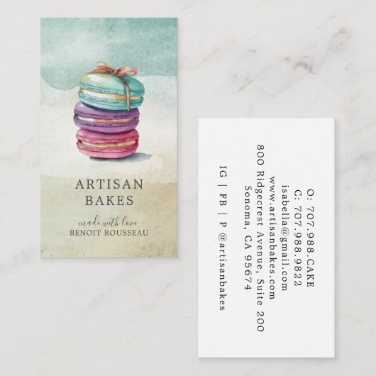 Colorful Waterverf Macaron Cookies Baker Business Visitekaartje (Voorkant / Achterkant)