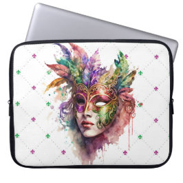 COLORFUL WATERVERF MARDI GRAS MASK LAPTOP SLEEVE