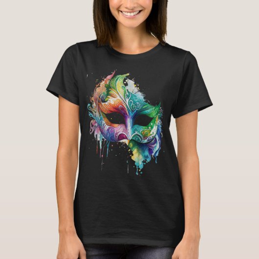 COLORFUL WATERVERF MARDI GRAS MASK T-SHIRT (Voorkant)