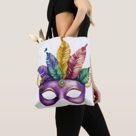 COLORFUL WATERVERF MARDI GRAS MASK TOTE BAG