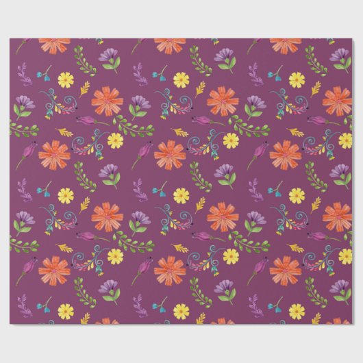 Colorful Waterverf Mexican Fiesta Flowers Cadeaupapier (Vlak)