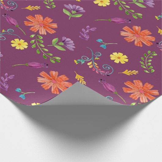 Colorful Waterverf Mexican Fiesta Flowers Cadeaupapier (Hoek)
