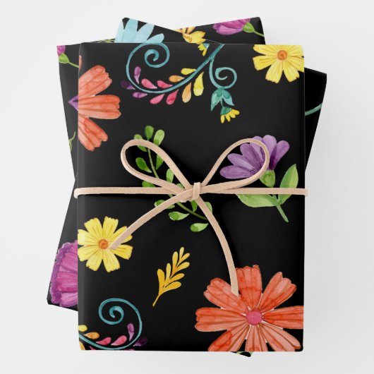 Colorful Waterverf Mexican Fiesta Flowers Inpakpapier Vel (In situ)