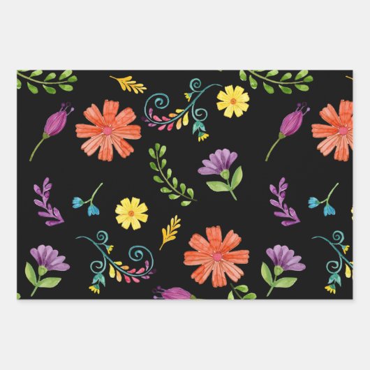 Colorful Waterverf Mexican Fiesta Flowers Inpakpapier Vel (Voorkant)