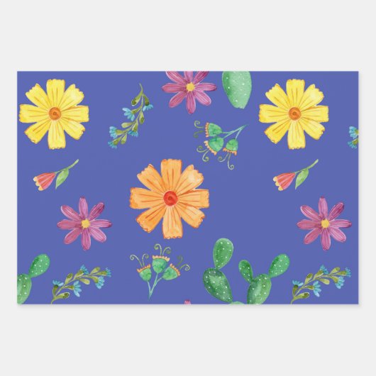 Colorful Waterverf Mexican Fiesta Flowers Inpakpapier Vel (Voorkant 3)
