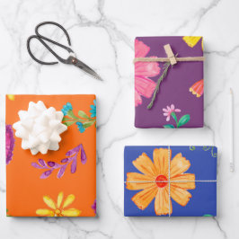Colorful Waterverf Mexican Fiesta Flowers Inpakpapier Vel