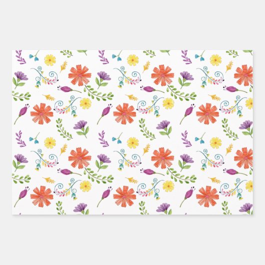 Colorful Waterverf Mexican Fiesta Flowers Inpakpapier Vel (Voorkant 2)
