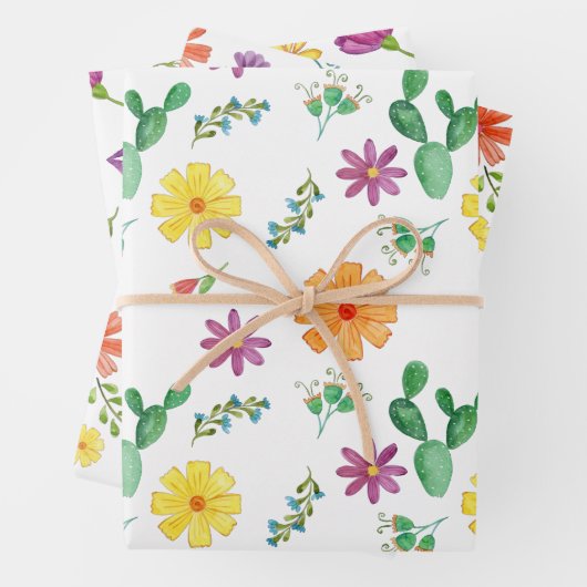 Colorful Waterverf Mexican Fiesta Flowers Inpakpapier Vel (In situ)