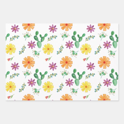 Colorful Waterverf Mexican Fiesta Flowers Inpakpapier Vel (Voorkant)