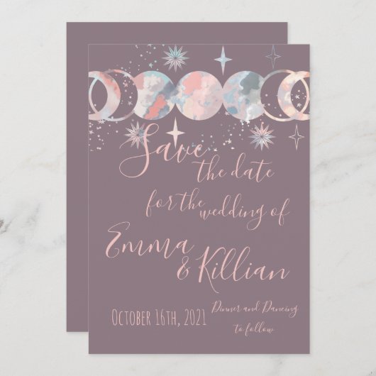 Colorful Waterverf Moons Save The Date (Voorkant / Achterkant)