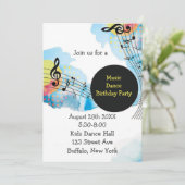 Colorful Waterverf Music Dance Birthday Party Kaart (Staand voorkant)