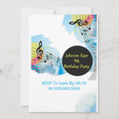 Colorful Waterverf Music Dance Birthday Party Kaart (Achterkant)