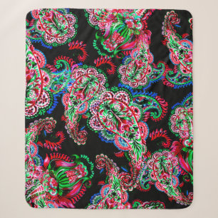 Colorful waterverf paisley floral illustration pa sherpa deken
