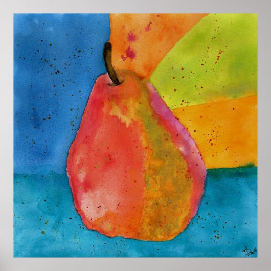 Colorful Waterverf Pear Illustration Poster (Voorkant)