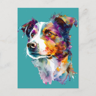 Colorful Waterverf Portret van Border Collie Dog Briefkaart