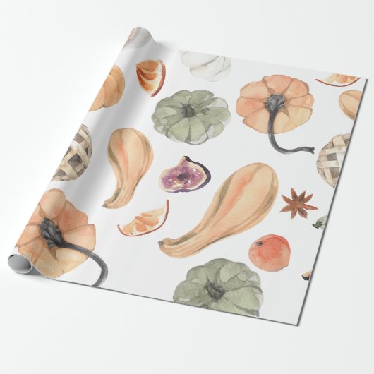 Colorful Waterverf Pumpkin Patroon | Autumn Vibes Cadeaupapier (Uitgerold)