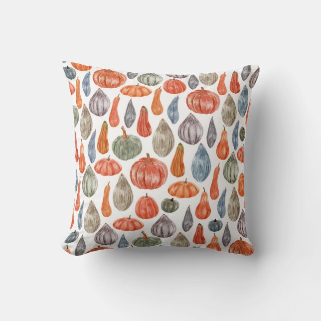 Colorful Waterverf Pumpkins Collectie Kussen (Voorkant)