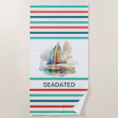 Colorful Waterverf Sailboat Monogramed Strandlaken (Voorkant)