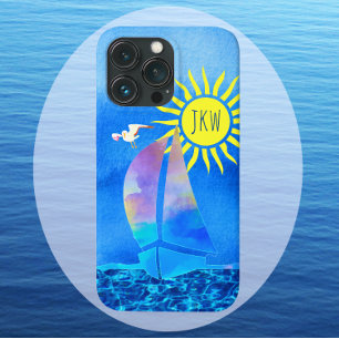 Colorful Waterverf Sailboat Sun Seagull Waves Case-Mate iPhone Case