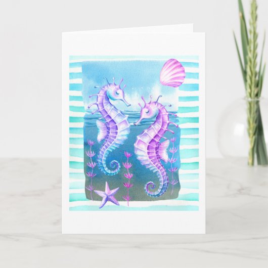 Colorful Waterverf Seahorse Folded Wenskaart Kaart (Voorkant)