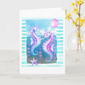 Colorful Waterverf Seahorse Folded Wenskaart Kaart (Gele Bloem)