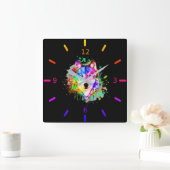 Colorful Waterverf Splash Wolf Vierkante Klok (Huis)