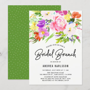 Colorful Waterverf Spring Blooms Bridal Brunch Kaart