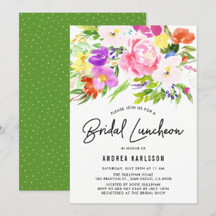 Colorful Waterverf Spring Blooms Bridal Luncheon Kaart