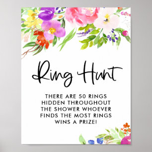 Colorful Waterverf Spring Blooms Ring Hunt Game Poster