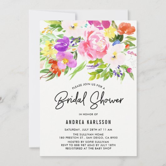 Colorful Waterverf Spring Blooms Vrijgezellenfeest Kaart (Voorkant)