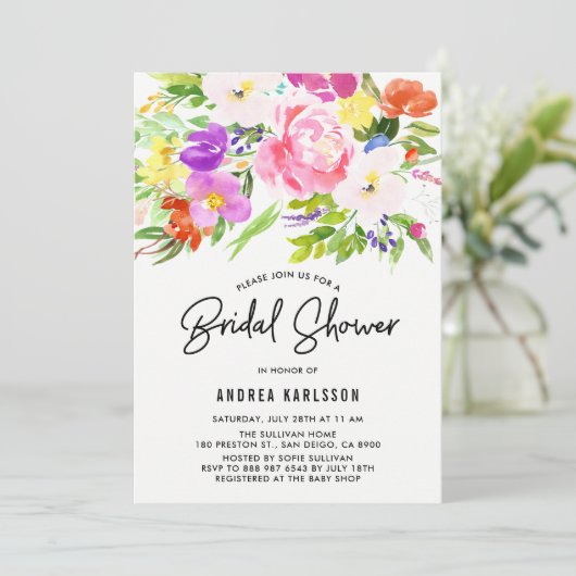 Colorful Waterverf Spring Blooms Vrijgezellenfeest Kaart (Staand voorkant)