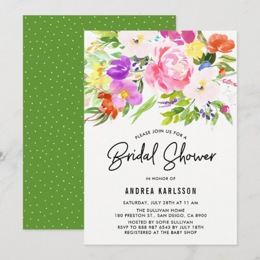 Colorful Waterverf Spring Blooms Vrijgezellenfeest Kaart (Voorkant / Achterkant)