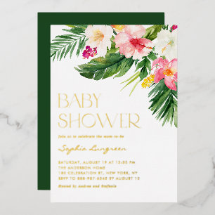 Colorful Waterverf Tropical Flowers Baby shower Folie Uitnodiging