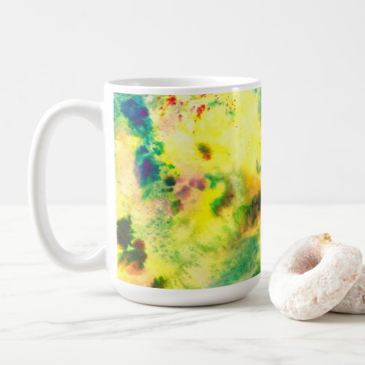 Colorful Waterverf Yellow Green Abstracte Art Koffiemok (Met donut)
