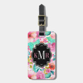 Colorful Waterverven Flowers Monogram Bagagelabel (Voorkant verticaal)