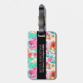Colorful Waterverven Flowers Monogram Bagagelabel (Achterkant verticaal)
