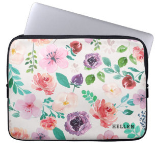 Colorful Waterverven Flowers Patroon Laptop Sleeve