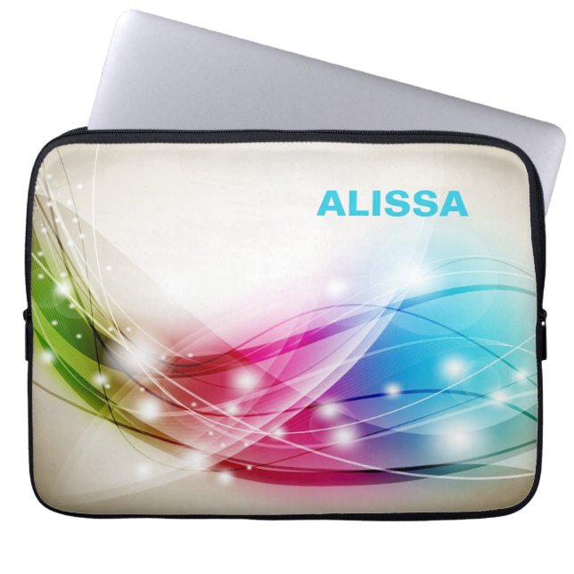 Colorful Waves Beige Background Monogram Laptop Sleeve (Voorkant)